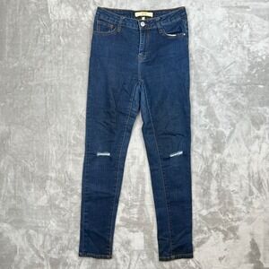 I&M‎ Jeans Womens Size 7 Blue Denim Skinny Jeans Ripped Knee Mid Rise